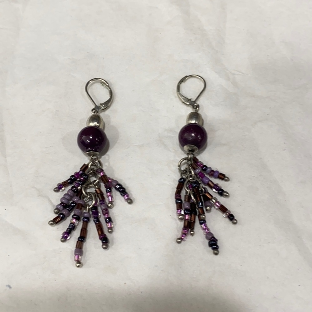 Purple Bead Drop Earrings